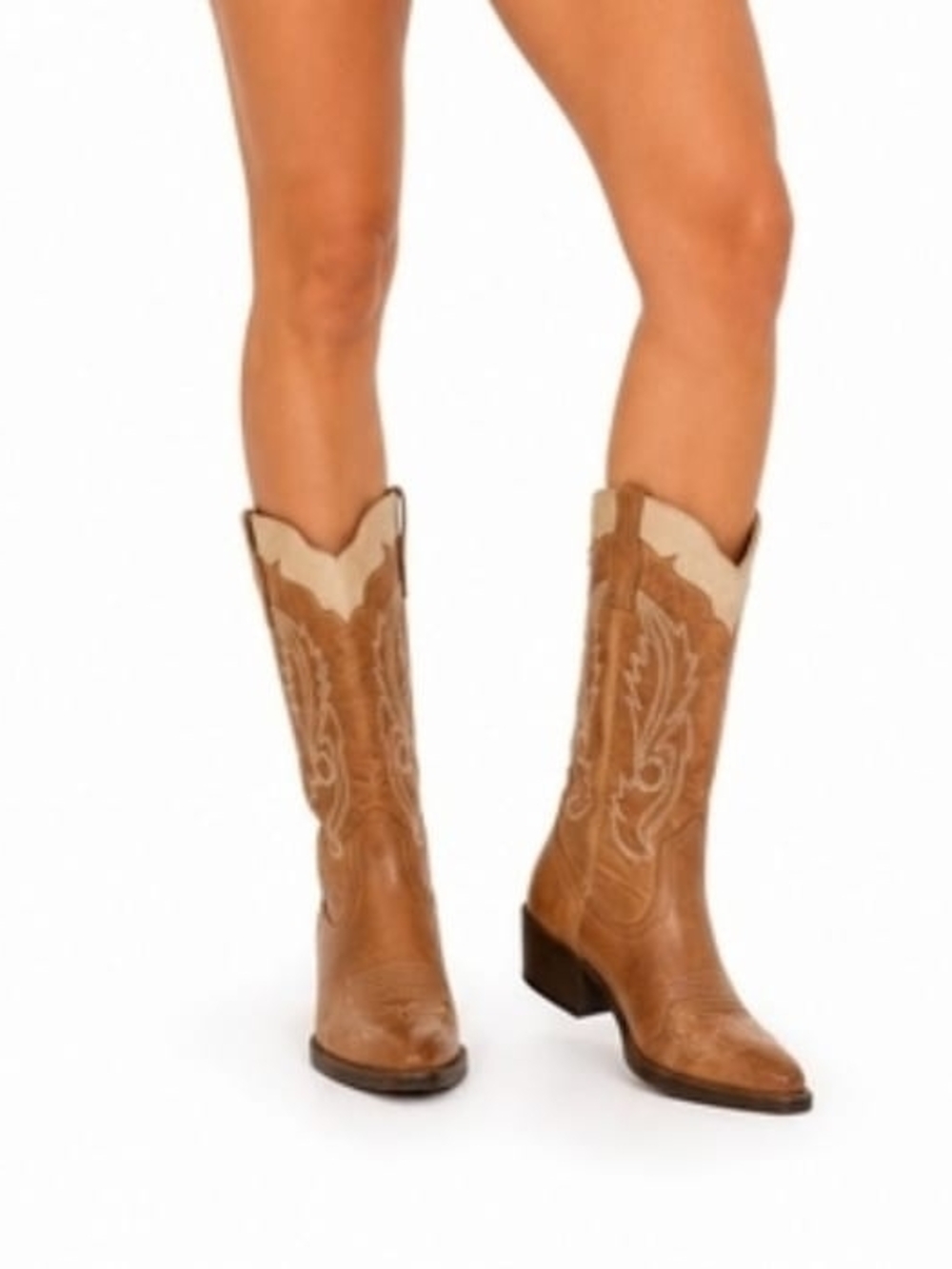 Cisco Tan Lace-Up Western Boots with Cream Top